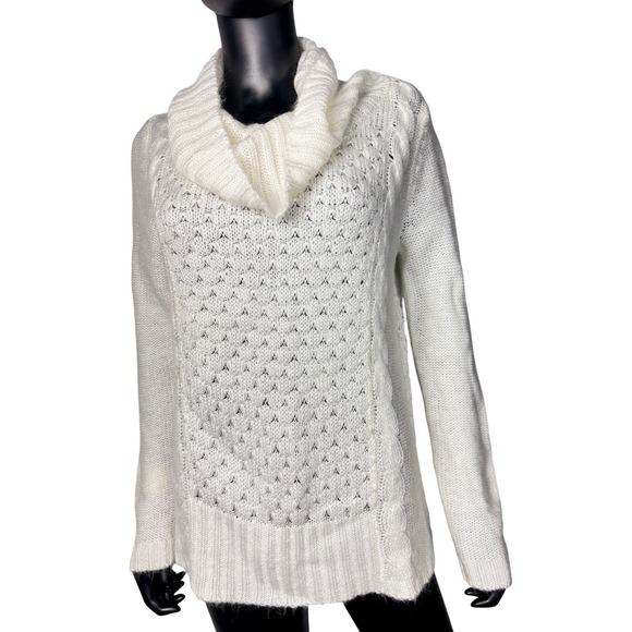 Cato Ivory Cable‎ Knit Cowl Neck Sweater L Sparkle Accents Warm Winter Pullover - Picture 1 of 6